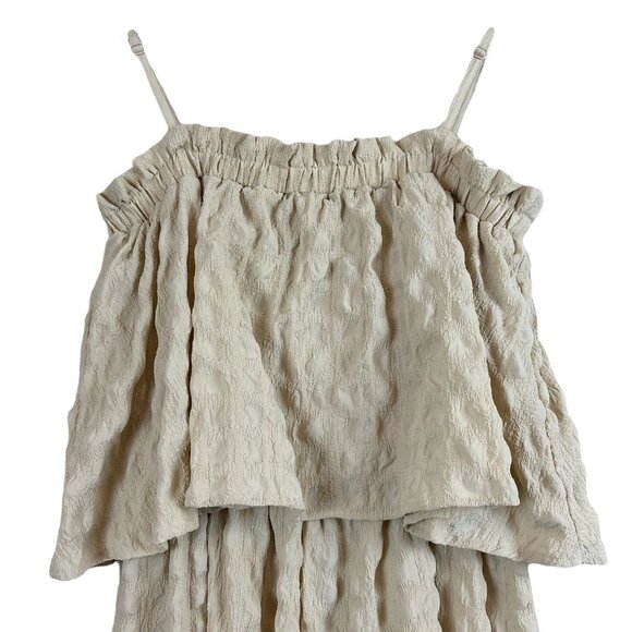 ASOS Seersucker Textured Ruffle Stretch Wide Leg Cocktail Jumpsuit Beige Size 6 - Picture 3 of 10